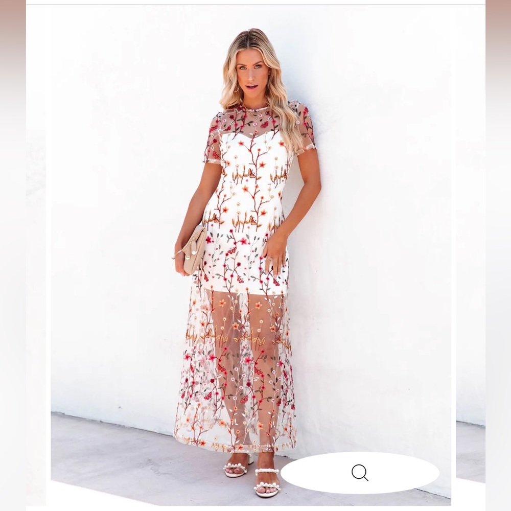 Vici White Embroidered Mesh Dress